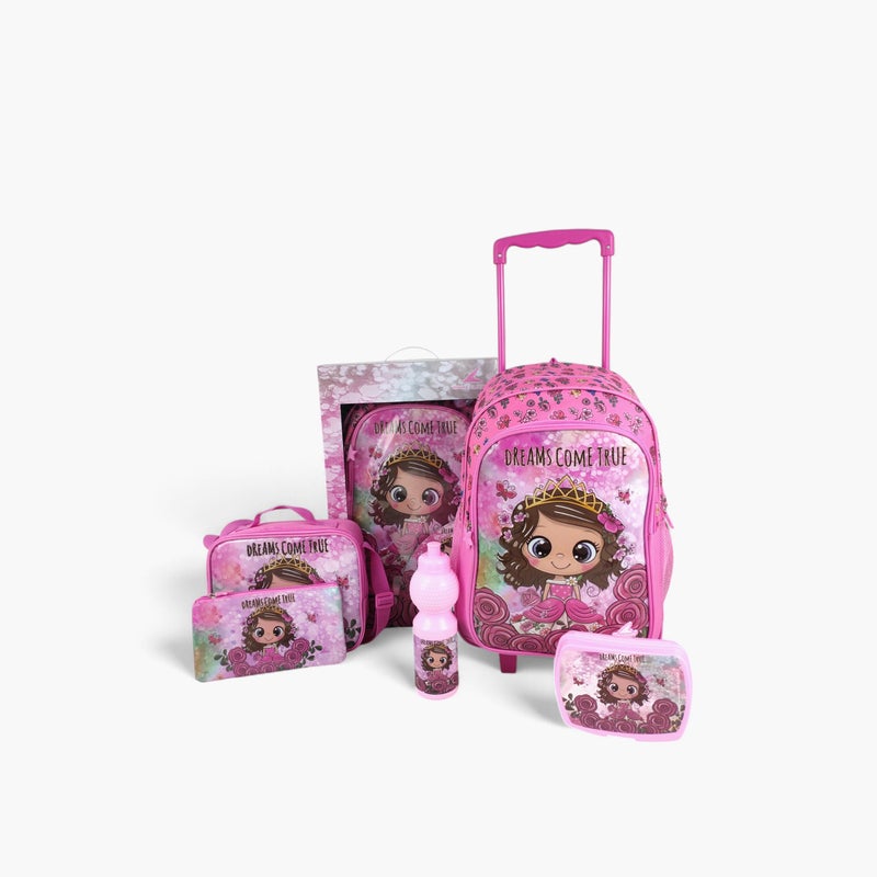 5-Piece Printed 16-inch Trolley Backpack Set - 45x31x17 cms